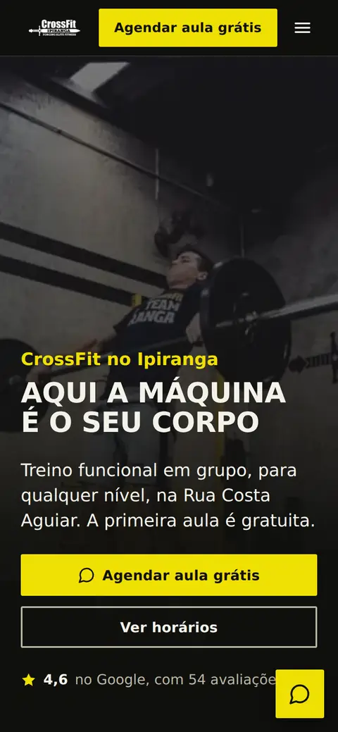 Primeira tela do site da CrossFit Ipiranga no celular