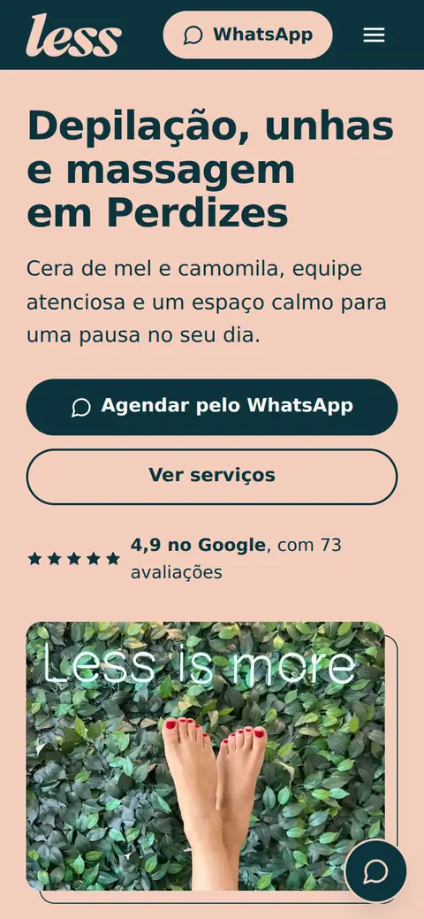Primeira tela do site da Less no celular