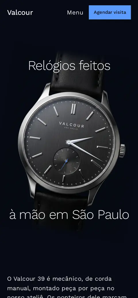 Primeira tela do site da Valcour no celular